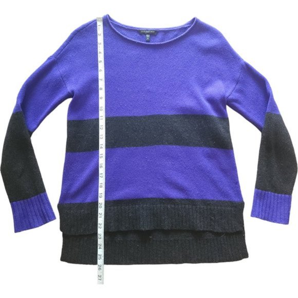 Eileen Fisher blue and black striped yak  and wool sweater - Picture 2 of 8